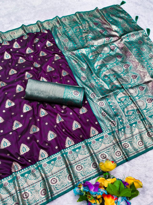 AJ-UDAY-VILLAS SOFT SILK 50/600 WITH RICH PALLU WITH BEAUTIFUL BODY DESIGN WITH CONTRAST BORDER WITH BROCADE BLOUSE