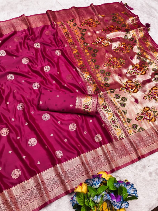 AJ-SATIN-ODISHA PAITHANI SATIN SILK SAREE WITH HEAVY RICH PALLU DESIGN WITH WITH PEACOCK ON BODY WITH SUPER CYC CATONIC COLORS 6.50 MTR CUT