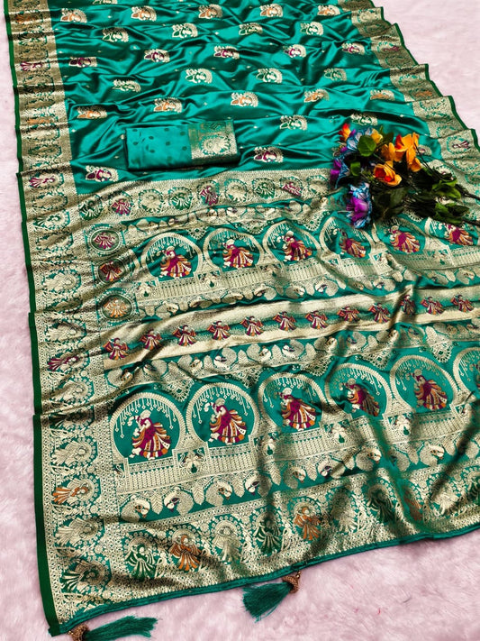 AJ-SATIN-KALAM SATIN SILK SAREE WITH BEAUTIFUL KALAMKARI DESIGN RICH PALLU WITH CYC CATONIC COLOURS WITH HEAVY TASSELS