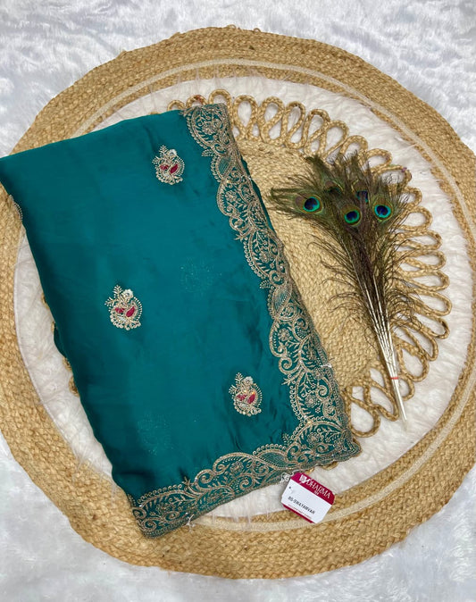 BS-SWAYAMVAR SATIN FABRIC SAREE WITH BEAUTIFULLY CRAFTED WITH THREAD AND EMBORIDERY WORK WITH WONDERFUL COLOURMATCHING ABSOLUTE MASTERPIECE