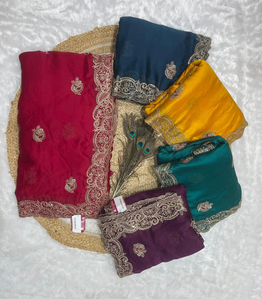 BS-SWAYAMVAR SATIN FABRIC SAREE WITH BEAUTIFULLY CRAFTED WITH THREAD AND EMBORIDERY WORK WITH WONDERFUL COLOURMATCHING ABSOLUTE MASTERPIECE