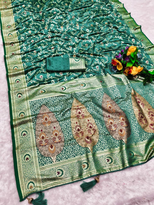 AJ-PHUKET SATIN SILK SAREE WITH DUSTY MATCHING HEAVY RICH PALLU WITH JHAL MEENA DESIGN