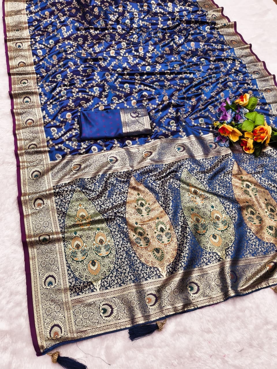 AJ-PHUKET SATIN SILK SAREE WITH DUSTY MATCHING HEAVY RICH PALLU WITH JHAL MEENA DESIGN