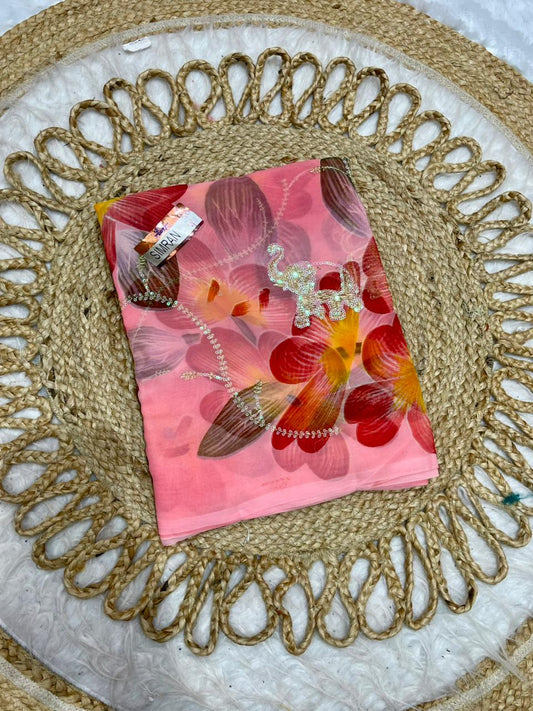 KAS-SIMRAN FANCY PRINTED SAREE WITH HEAVY SEQUENCE WORK GAJRAJ DESIGN