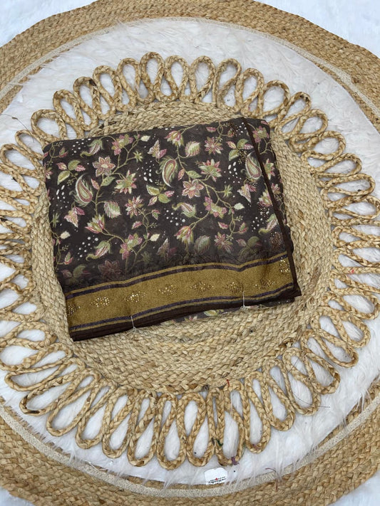 KAS-SUNSHINE FANCY PRINTED SAREE WITH VISCOS PATTA WITH DMC SIROSKI WORK