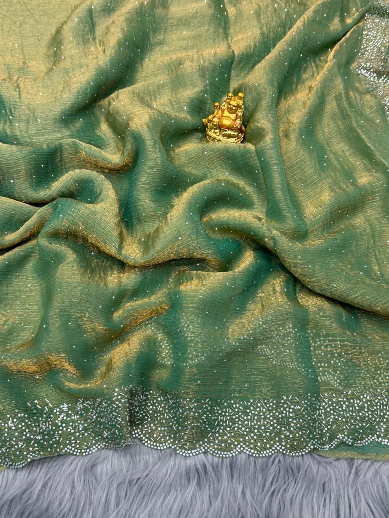 NN-2065 Space silk fabric with jharkhan pp guming work allover saree with tone to tone jharkhan work blouse