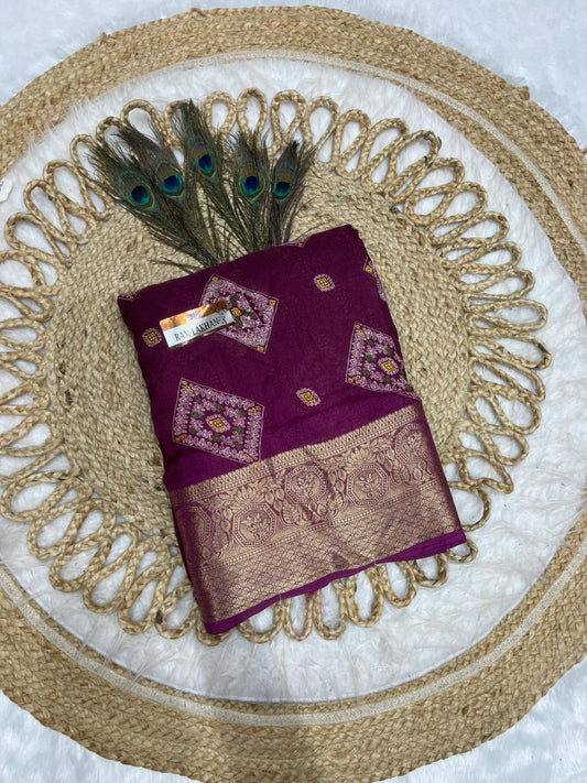 KAS-RAM-LAKHAN-4 FANCY PEACOCK PRINT SAREE WITH JACKQAURD BORDER