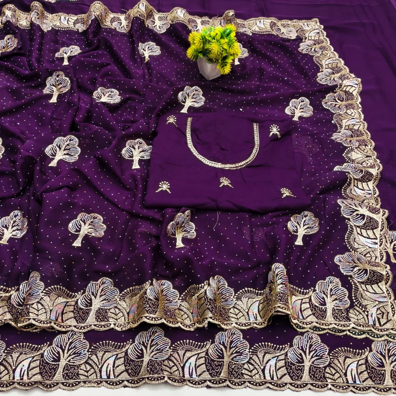 DF-MALTI FANCY PREMIUM SIMMER SAREE WITH BEAUTIFUL THREAD AND EMBORIDERY WORK WITH SIROSKI ALL OVER