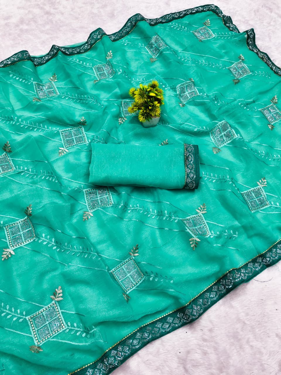 DF-SHRAVAN SIMMER SAREE WITH EMBORIDERY WORK WITH THREAD AND DIAMOND WORK