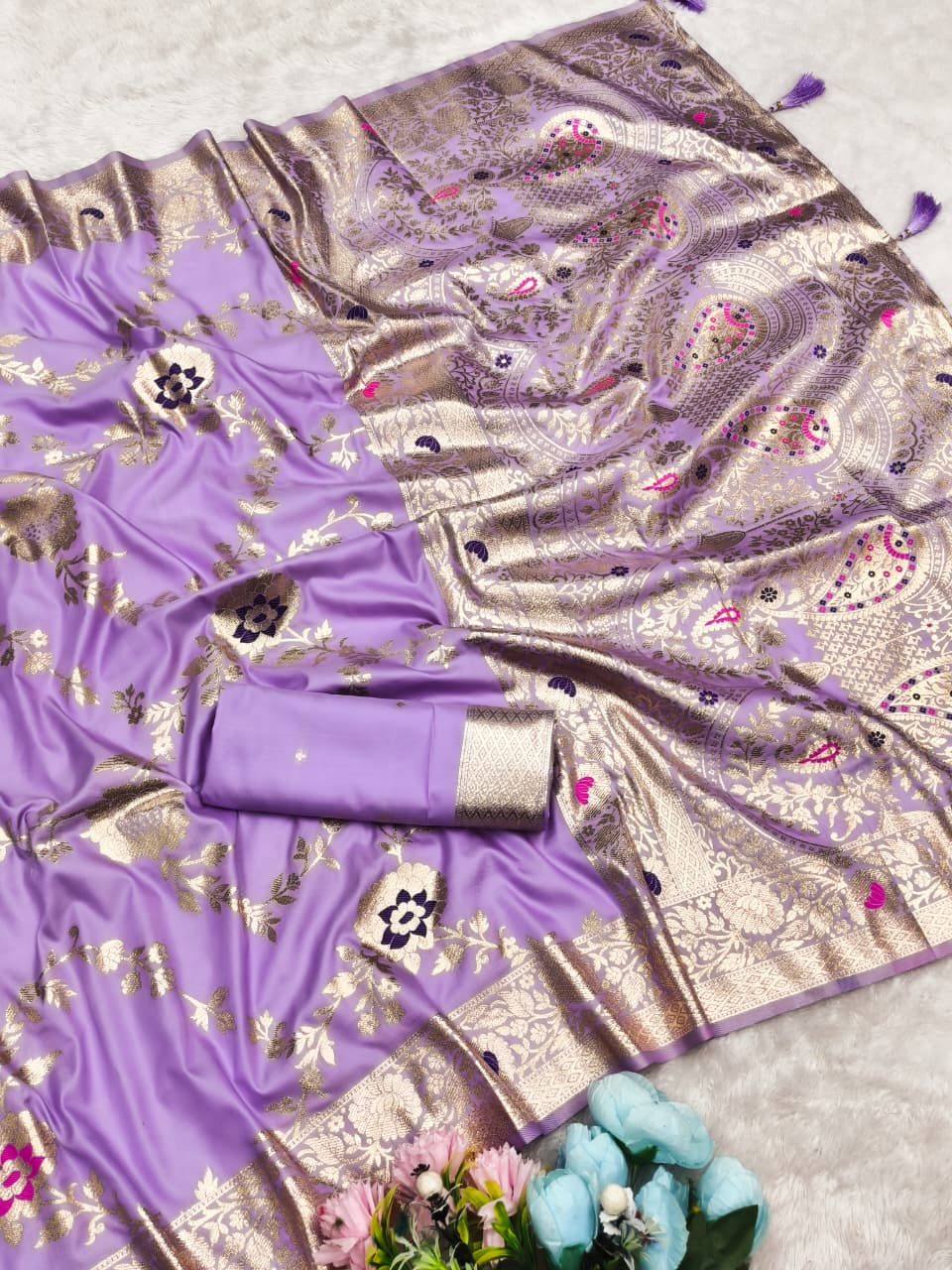 AJ-MOHINI SOFT 50/600 SILK WITH BANARASI JAREE WITH BEAUTIFUL LIGHT MATCHING ELEGANT DESIGN WITH HEAVY JHAL WORK