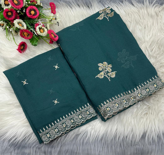 NN-2066 Star georgett fabric with c-pallu with multi colour work desgin with Contrast rich embroidary heavy work blouse