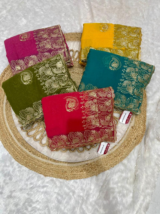 DF-SUVICHAR SIMMER SAREE WITH BEAUTIFUL HEAVY EMBORIDERY WORK