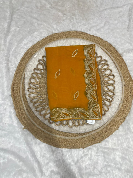 DF-RELLY SIMMER SAREE WITH BEAUTIFUL HEAVY EMBORIDERY WORK WITH THREAD WORK