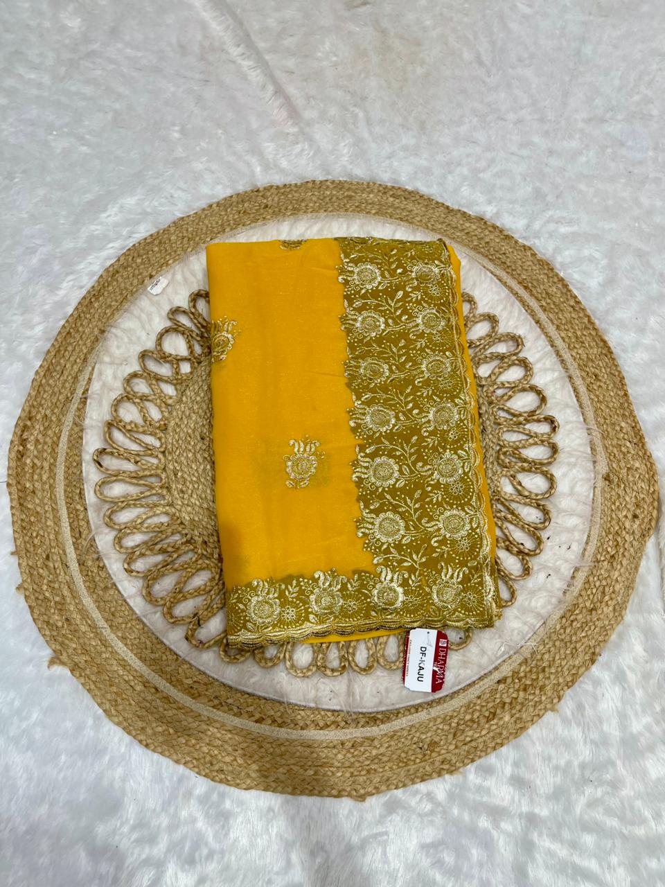 DF-KAJU SIMMER SAREE WITH BEAUTIFUL HEAVY EMBORIDERY WORK