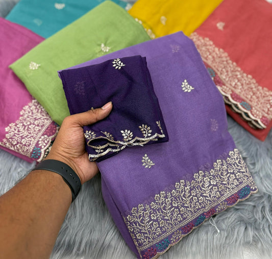 NN-2073 orgenza pattern saree with beautiful satin patta allover saree with embroidary work allover saree with contrast rich embroidary blouse