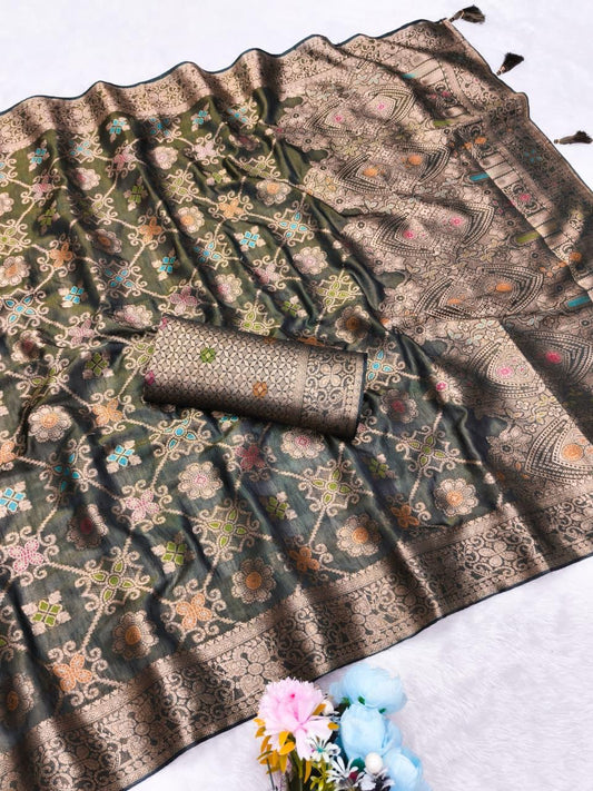 AJ-FENDI-MANNAT FENDI SILK SAREE WITH MILL DYING HEAVY MEENA DESIGN WITH PALLU AND HEAVY BROCADE BLOUSE