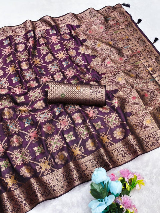AJ-FENDI-MANNAT FENDI SILK SAREE WITH MILL DYING HEAVY MEENA DESIGN WITH PALLU AND HEAVY BROCADE BLOUSE