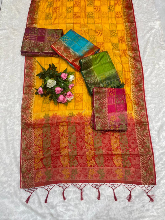 AJ-MARIO MONICA SILK SAREE WITH 2D DYING WITH FLOWER ELEGANT RICH PALLU WITH BEAUTFIUL GAJRAJ PEACOCK DESIGN ON BODY WITH HEAVY BLOUSE