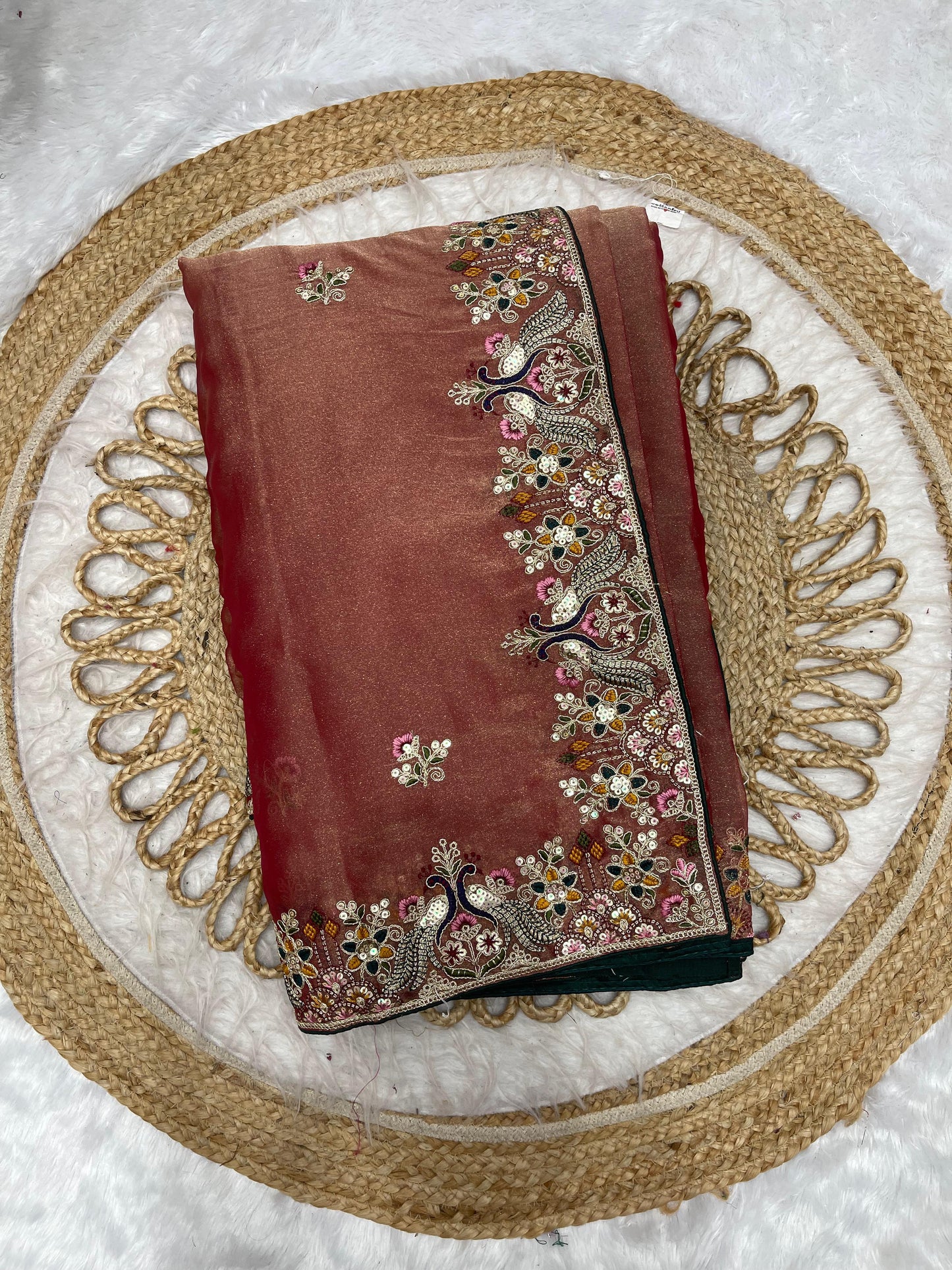 BS-BOOSTER NC MOSS SAREE ADDITIONALLY WITH THREAD WORK AND EMBROIDERY WORK WITH SEQUENCE WORK BEAUTIFUL PEACOCK DESIGN