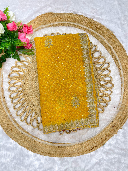 BS-RAJSHREE-2 FENDI SAREE WITH SUPER HEAVY EMBORIDERY WORK WITH BOX THREAD WORK ON BODY WITH SEQUENCE WORK