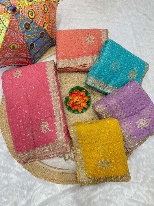 BS-RAJSHREE-2 FENDI SAREE WITH SUPER HEAVY EMBORIDERY WORK WITH BOX THREAD WORK ON BODY WITH SEQUENCE WORK