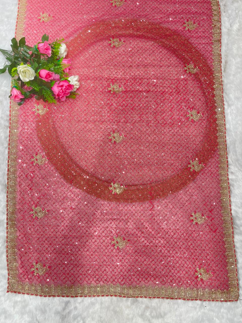 BS-RAJSHREE-2 FENDI SAREE WITH SUPER HEAVY EMBORIDERY WORK WITH BOX THREAD WORK ON BODY WITH SEQUENCE WORK