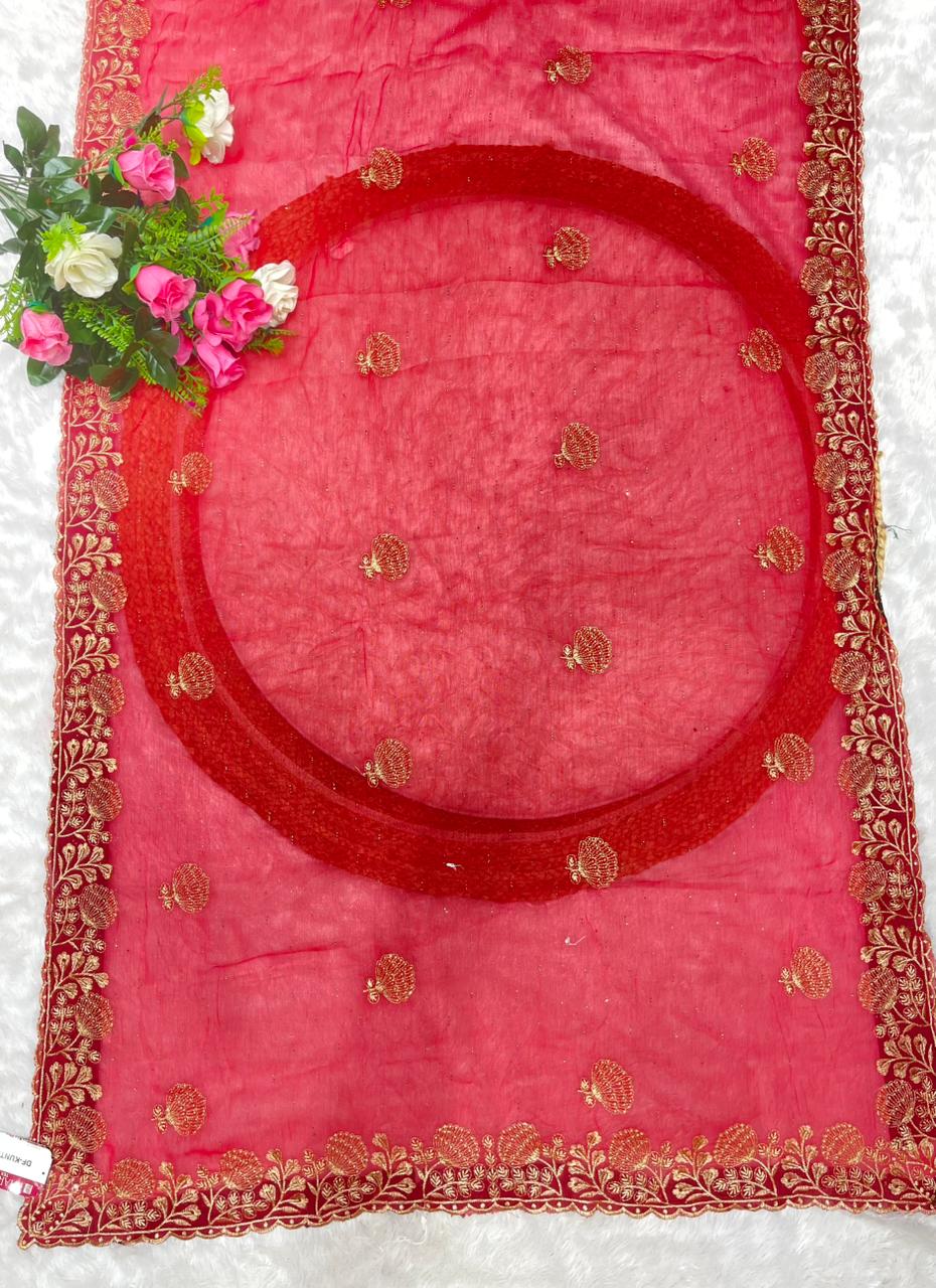 DF-KUNTI SIMMER SAREE WITH BEAUTIFUL HEAVY EMBORIDERY WORK WITH SIROSKI WORK