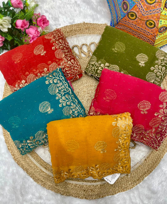 DF-KUNTI SIMMER SAREE WITH BEAUTIFUL HEAVY EMBORIDERY WORK WITH SIROSKI WORK