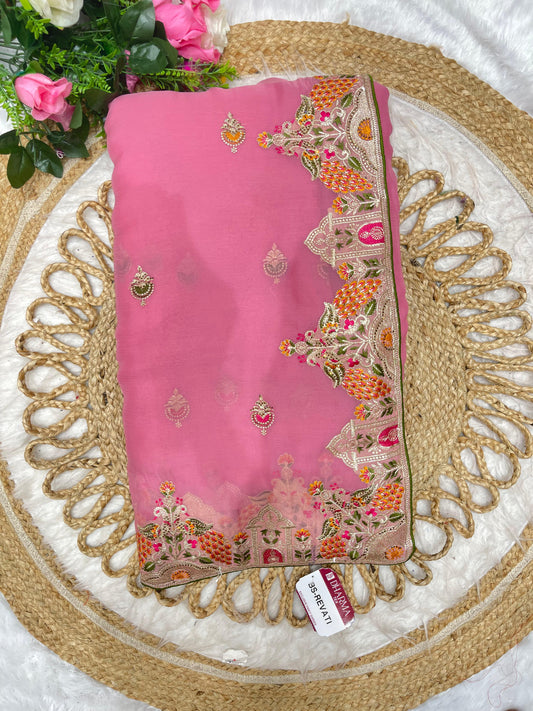 BS-REVATI Vari Chiffon saree with heavy multi thread work with peacock deisgn with diamond work all pestal matching