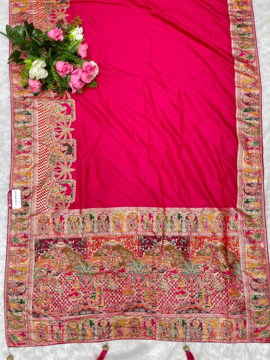 AJ-PASHMINA-GOA PURE PASHMINA DYEABLE SAREE WITH HEAVY WORK WITH RICH PALLU DESIGN WITH PIPING BORDER