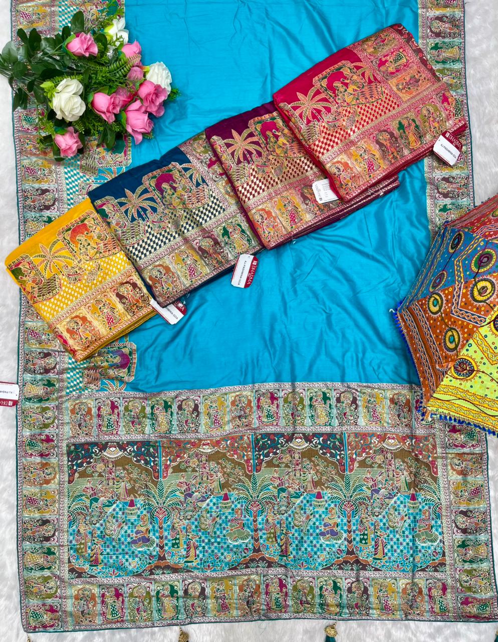 AJ-PASHMINA-GOA PURE PASHMINA DYEABLE SAREE WITH HEAVY WORK WITH RICH PALLU DESIGN WITH PIPING BORDER