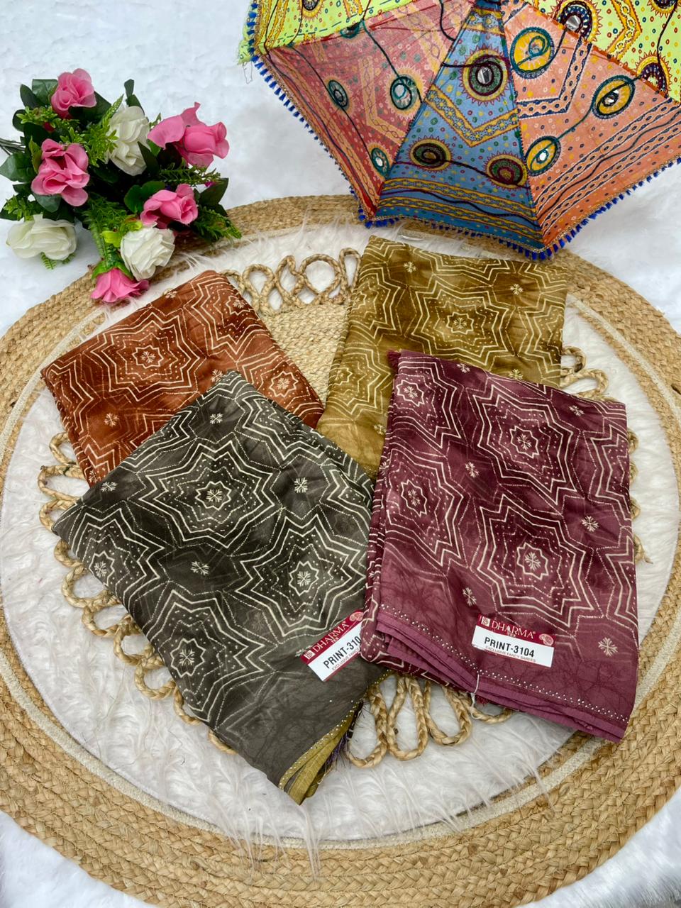 PRINT-3104 HEAVY WEIGHTLESS SAREE WITH BEAUTIFUL DESIGN WITH PIPING AND LATKAN WITH SIROSKI AND BLOUSE, 6.30 MTR CUT