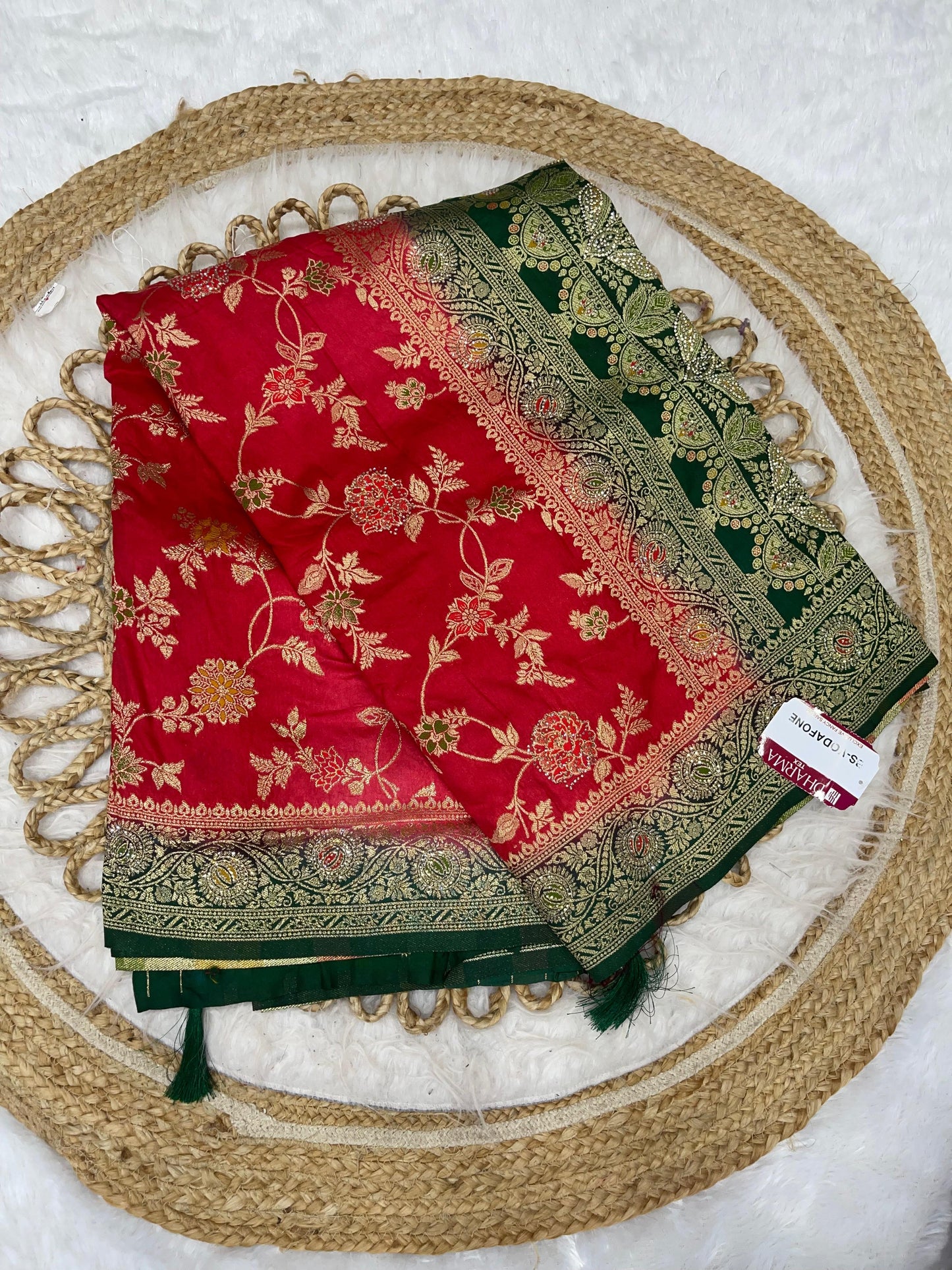 BS-VODAFONE DOLA SILK SAREE MULTI DESIGN RICH PALLU WITH 2D DYING WITH LITTLE JHAL WORK ON BODY WITH TASSELS