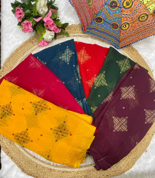 PRINT-3130 HEAVY GEORGETTE CHATAI BORDER WITH BESUTIFUL PRINT WITH BLOUSE