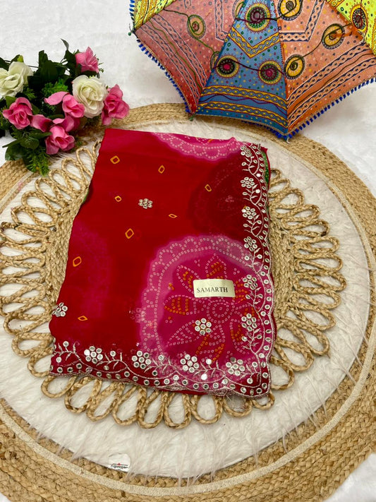 KAS-SAMARTH BEAUTIFUL BANDANI DESIGN WITH MIRROR WORK C PALLU DESIGN WITH MIRROR BUTTI TRENDING DESIGN