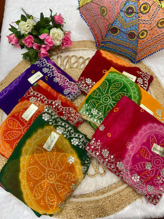 KAS-SAMARTH BEAUTIFUL BANDANI DESIGN WITH MIRROR WORK C PALLU DESIGN WITH MIRROR BUTTI TRENDING DESIGN