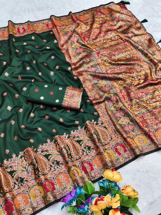 AJ-UNIQUE-PASHMINA KOTA LITCHI SILK SAREE WITH POSITION STYLE WEAVING DESIGN WITH RICH PALLU AND PATLI WORK