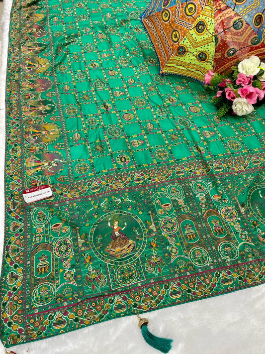 AJ-PASHMINA-KOYAL PURE PASHMINA DYEABLE SAREE WITH HEAVY WORK WITH KALAMKARI GHATCHOLA DESIGN WITH PIPING BORDER