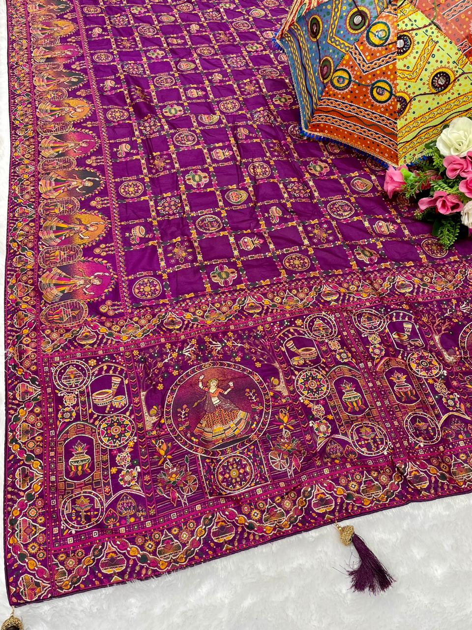 AJ-PASHMINA-KOYAL PURE PASHMINA DYEABLE SAREE WITH HEAVY WORK WITH KALAMKARI GHATCHOLA DESIGN WITH PIPING BORDER