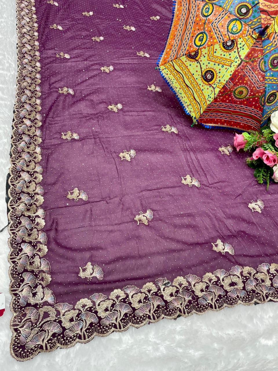 DF-NEHA SIMMER GEORGETTE SAREE WITH VIRAL EOMBROIDERY WORK WITH THREAD WORK AND SIROSKI ALL OVER