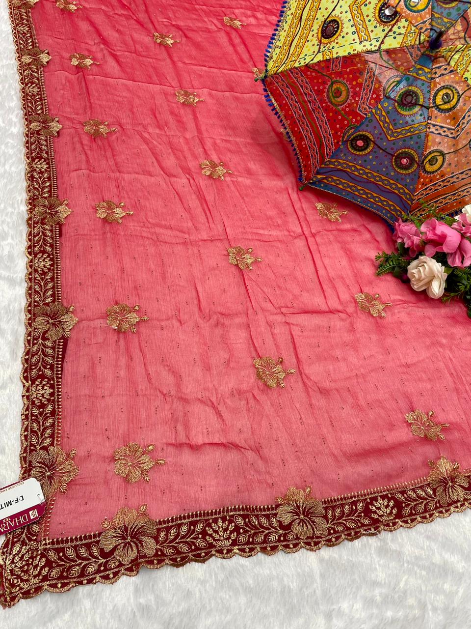 DF-MITVA SIMMER SAREE WITH BEAUTIFUL BUTTEFLY DESIGN EMBORIDERY WORK WITH SIROSKI WORK ALL OVER