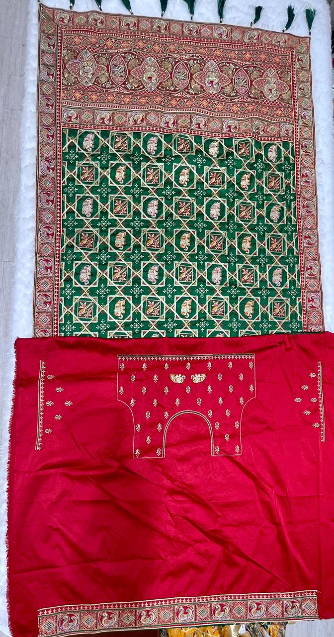 BS-CHANDPOL GAJJI SATIN SILK WITH HEAVY VISCOS DESIGN WITH MULTI WORK AND HEAY JARKAN WORK WUTH BEAUTIFUL DESIGN WITH TASSELS