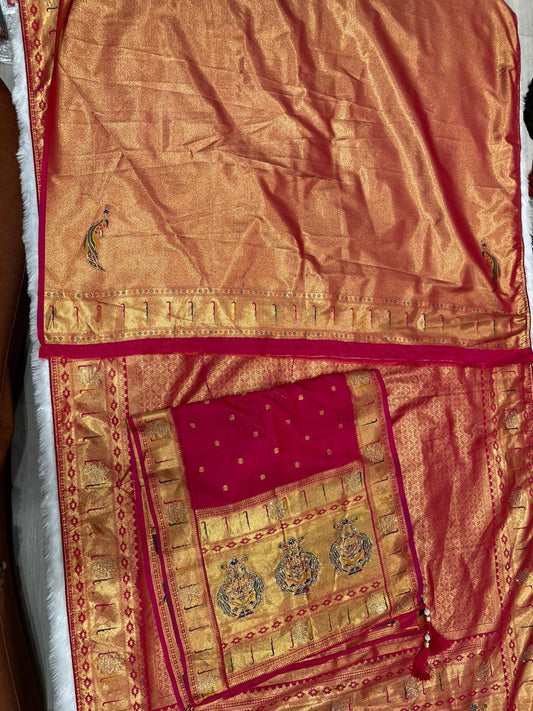 AJ-SAJANI DUPTTA SAREE WITH DUPATTA AND HEAVY JARKAN WORK WITH PAITHANI DESIGN