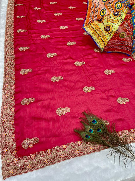 BS-NIKHAR SATIN SAREE WITH BEAUTIFUL EMBORIDERY AND THREAD WORK WITH BEAUTIFUL FLOWER DESIGN