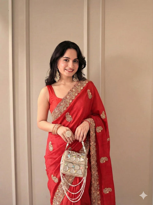 BS-NIKHAR SATIN SAREE WITH BEAUTIFUL EMBORIDERY AND THREAD WORK WITH BEAUTIFUL FLOWER DESIGN