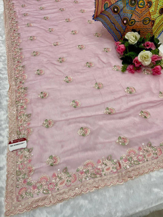 BS-AHMEDABAD VARI CHIFFON SAREE WITH HEAVY EMBROIDERY WORK WITH THREAD AND SEQUNECE WORK