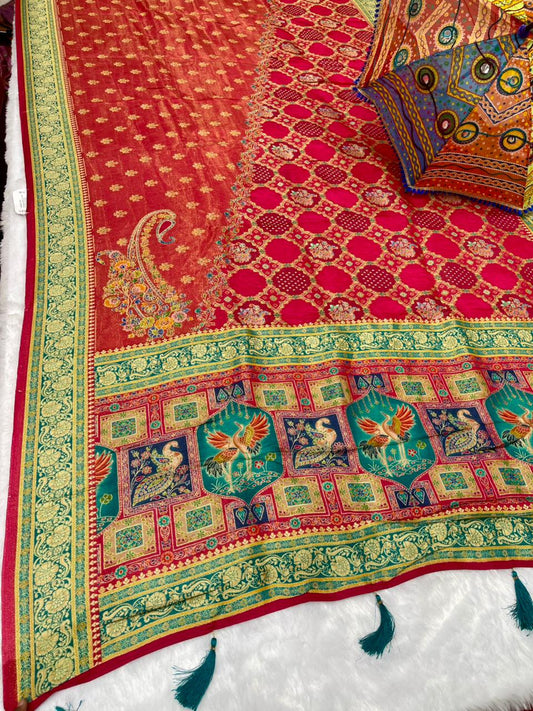 AJ-POSITION LATA POSITION SAREE WITH REAL POSITION PRINT WITH RICH PALLU AND HEAVY BODY LATKAN PIPING