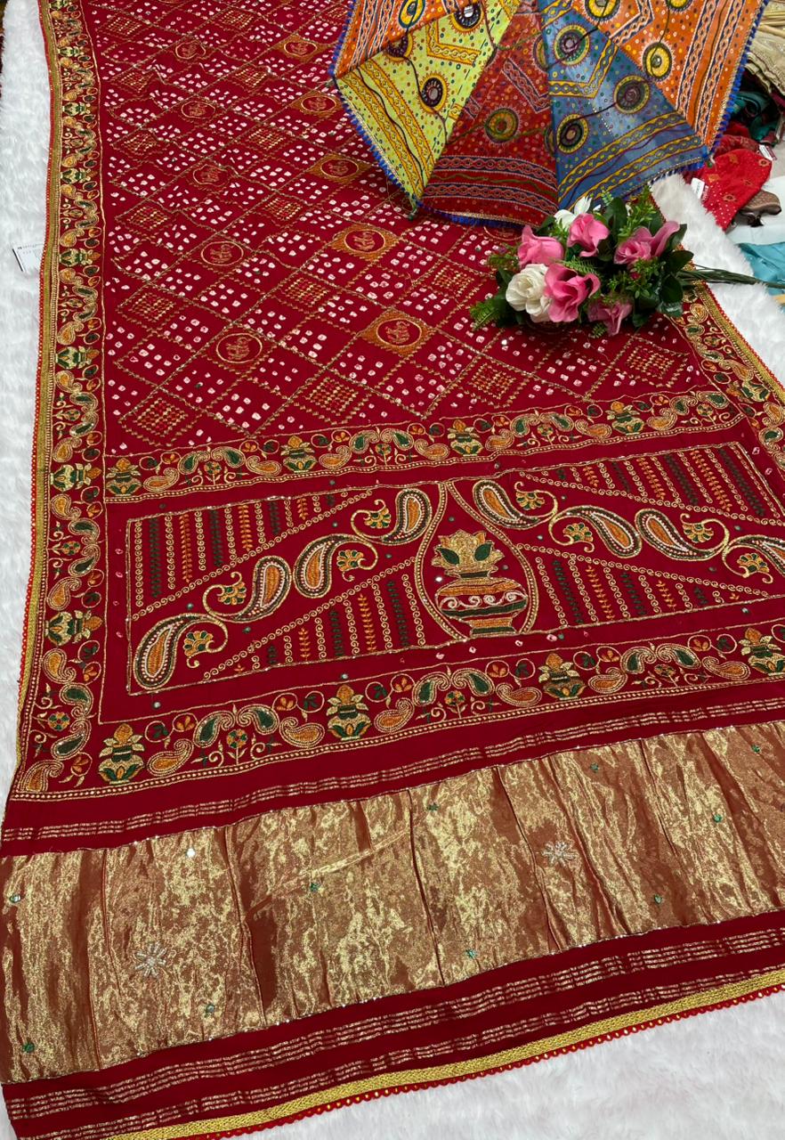 HT-PURE-PAYAL-2 PURE BANDHANI SAREE WITH JAIPURI WORK AND VIRAL BANDHANI DESIGN WITH PETHA WORK AND LAGNI PATTA WORK WITH KHATLI WORK AND GOLDEN PIPING