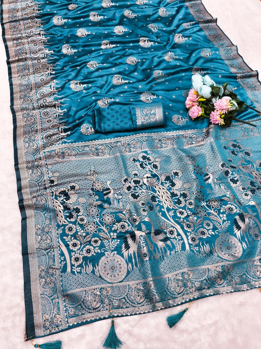 AJ-ZERO-SATIN SATIN MULBERRY SILK SAREE WITH HEAVY PALLU WITH BEAUTIFUL PATLI WORK DUSTY COLOR MATCHING