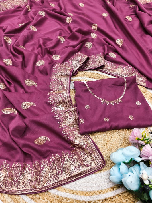 DF-MANGO STAR GEORGETTE FABRIC SAREE WITH EMBROIDERY WORK WITH BEAUTIFUL DESIGN WITH BLOUSE